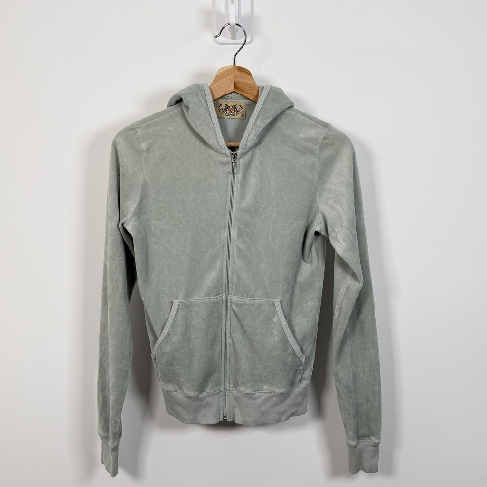 Juicy Couture Velour Track Jacket Womens Medium Sage Zip Up Hoodie 10162 Y2K VTG